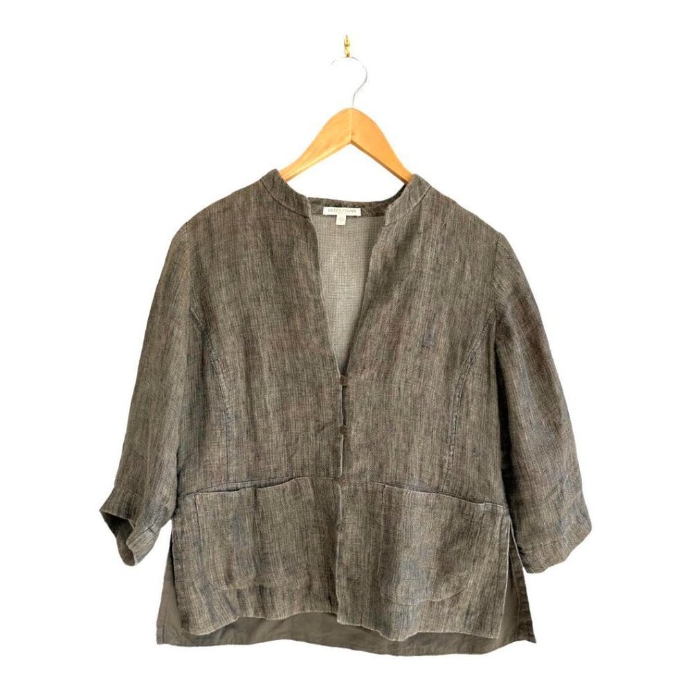 Eileen FISHER  Gray Linen-Blend Open Front Jacket